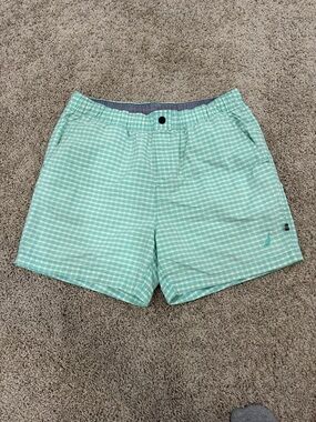 Nautica Mint Green Gingham Men's Swim Trunks